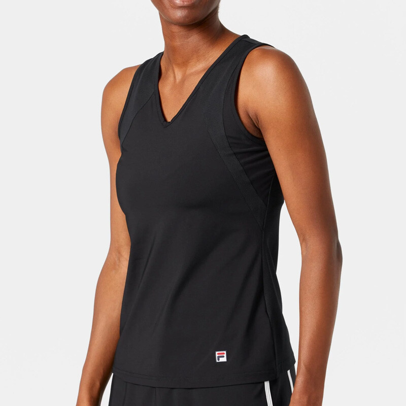 FILA Essentials Full Coverage V-Neck Tank (W) (Black)