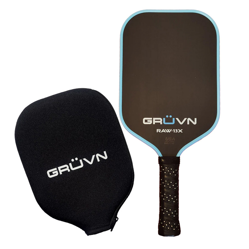 GRUVN RAW-13X Raw Carbon Fiber Pickleball Paddle (Ice Blue Edge Guard)